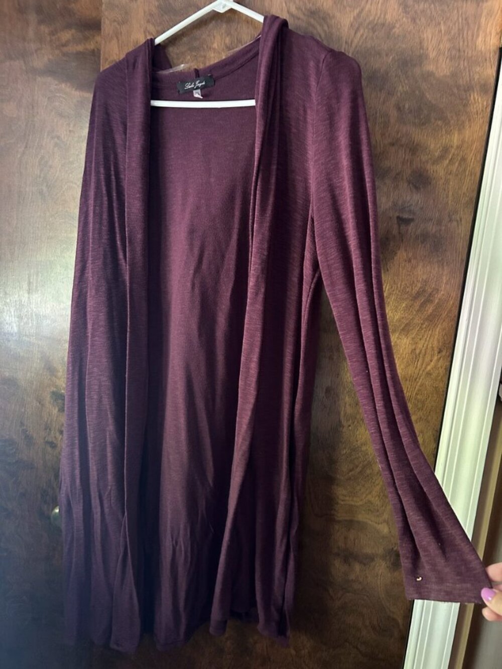 Laila Jayde Burgundy Hooded Long Cardigan, Size XL